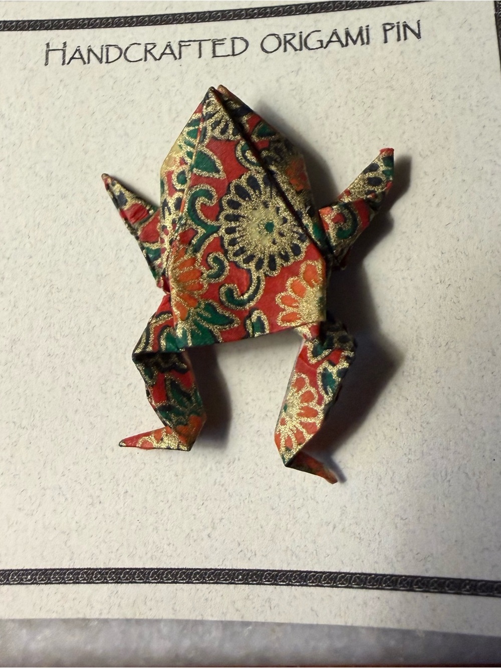 Handcrafted Paper Origami Red/Gold Frog Pin
NWT